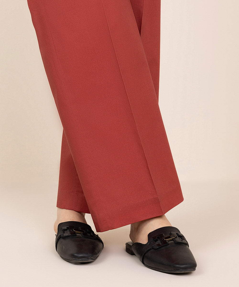 Women's Unstitched Cotton Solid Red Trousers Fabric