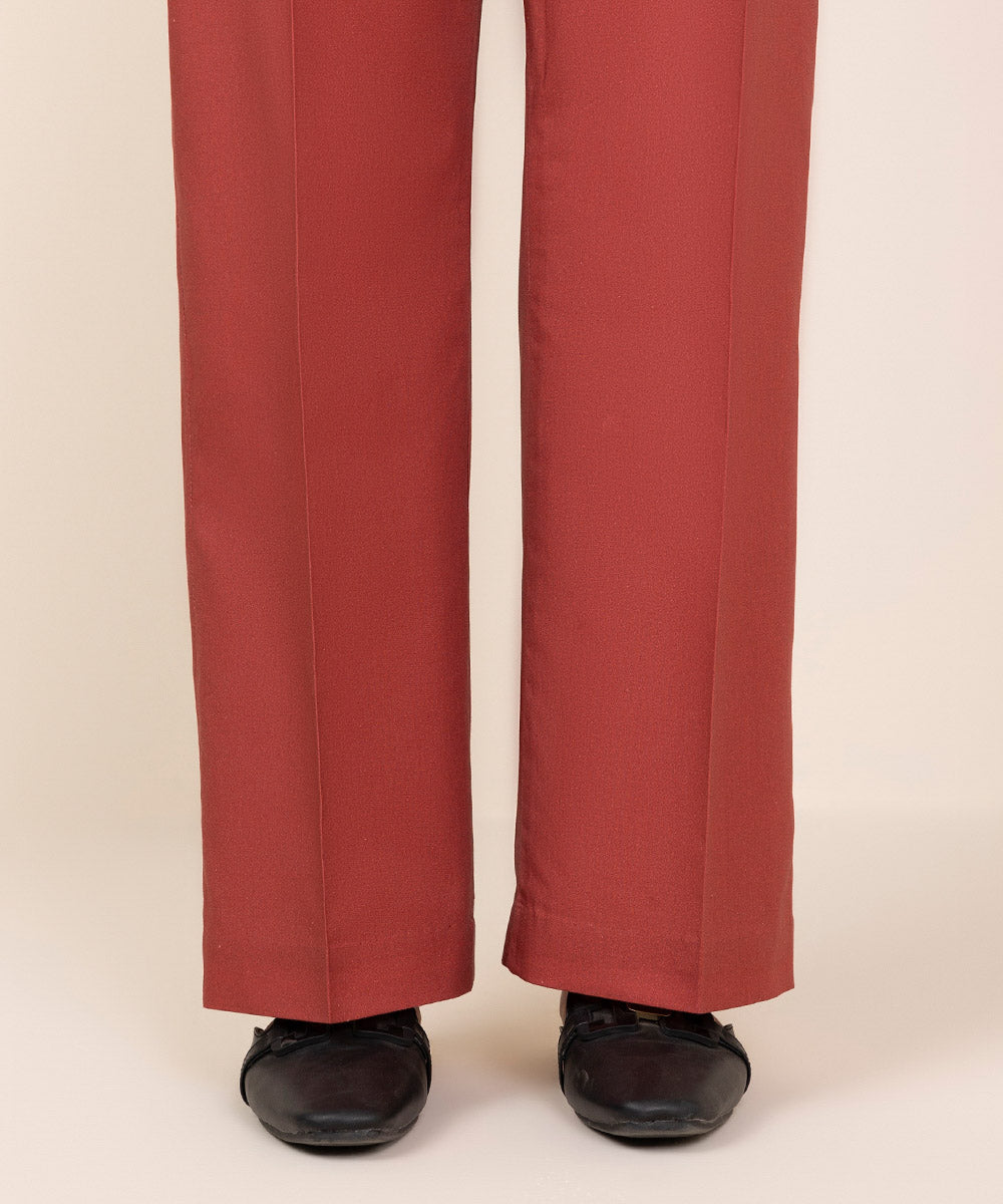 Women's Unstitched Cotton Solid Red Trousers Fabric