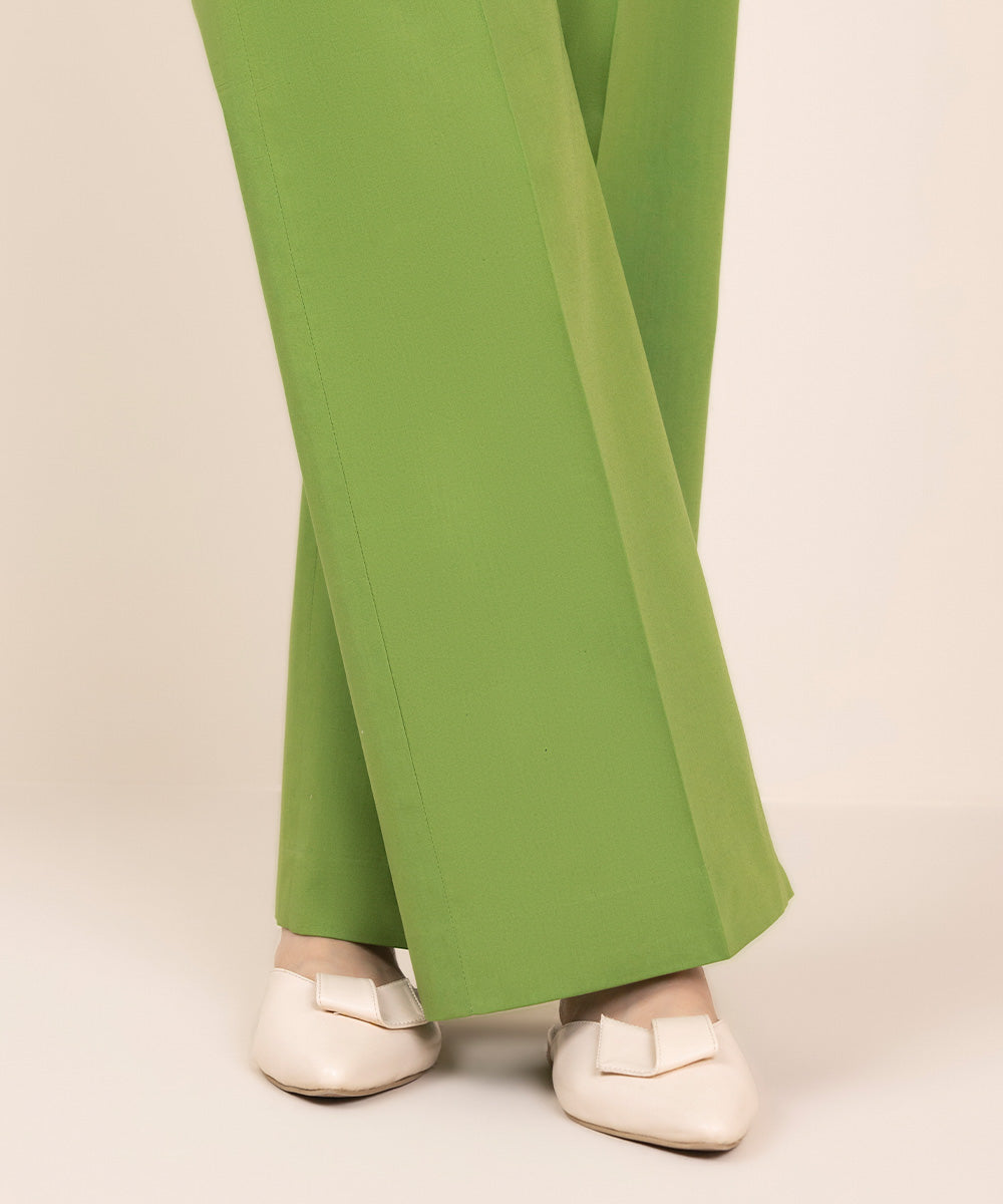 Women's Unstitched Cotton Solid Green Trousers Fabric