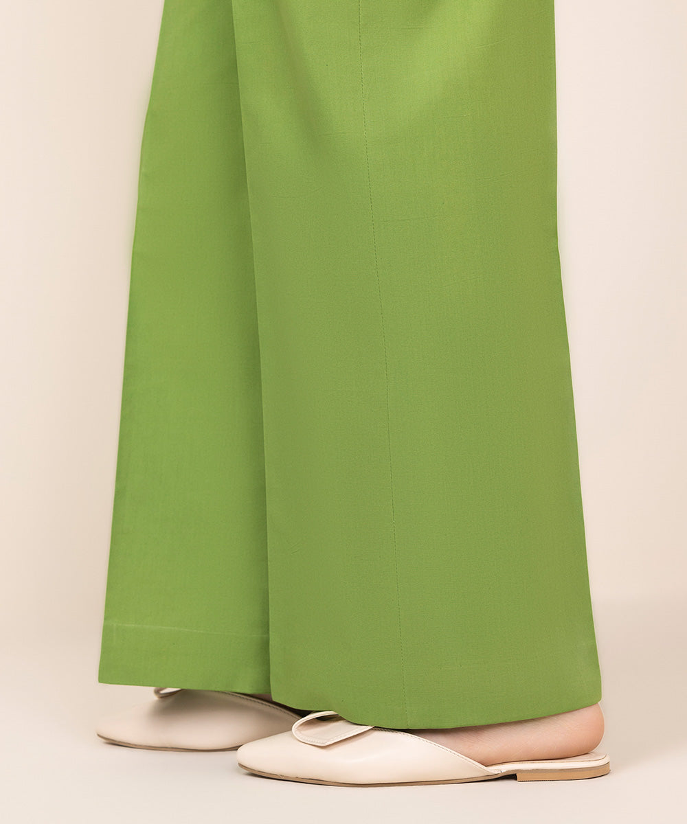 Women's Unstitched Cotton Solid Green Trousers Fabric