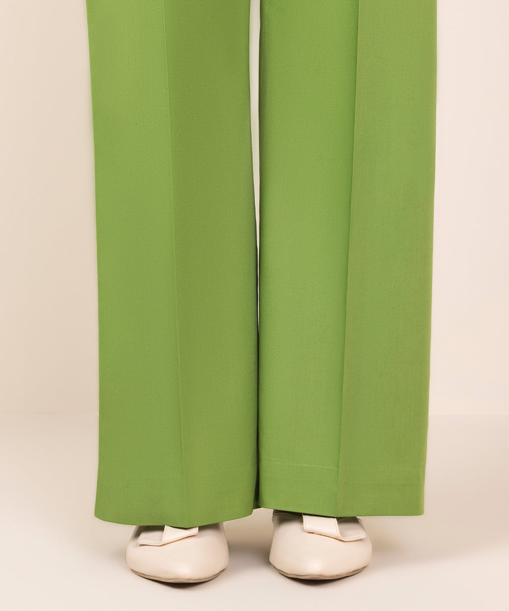 Women's Unstitched Cotton Solid Green Trousers Fabric