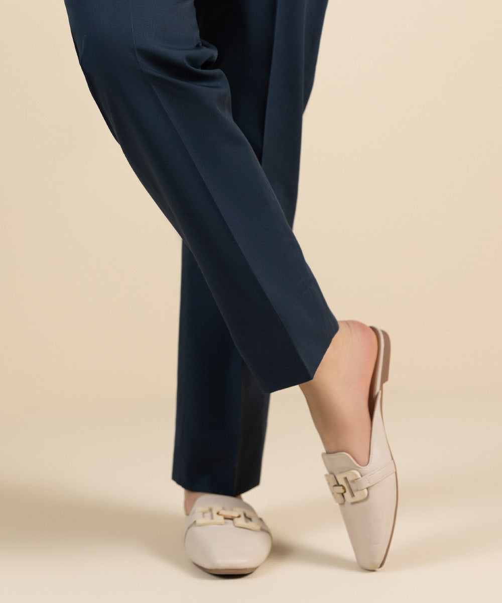 Women's Unstitched Blue Cotton Trousers