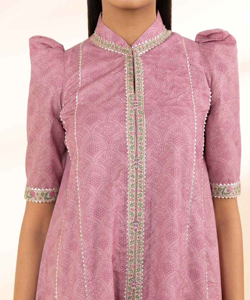 Unstitched Women's Printed Zari Lawn Pink Two Piece Suit 