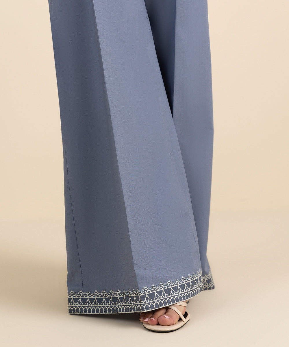 Unstitched Women's Solid Cotton Blue Trousers