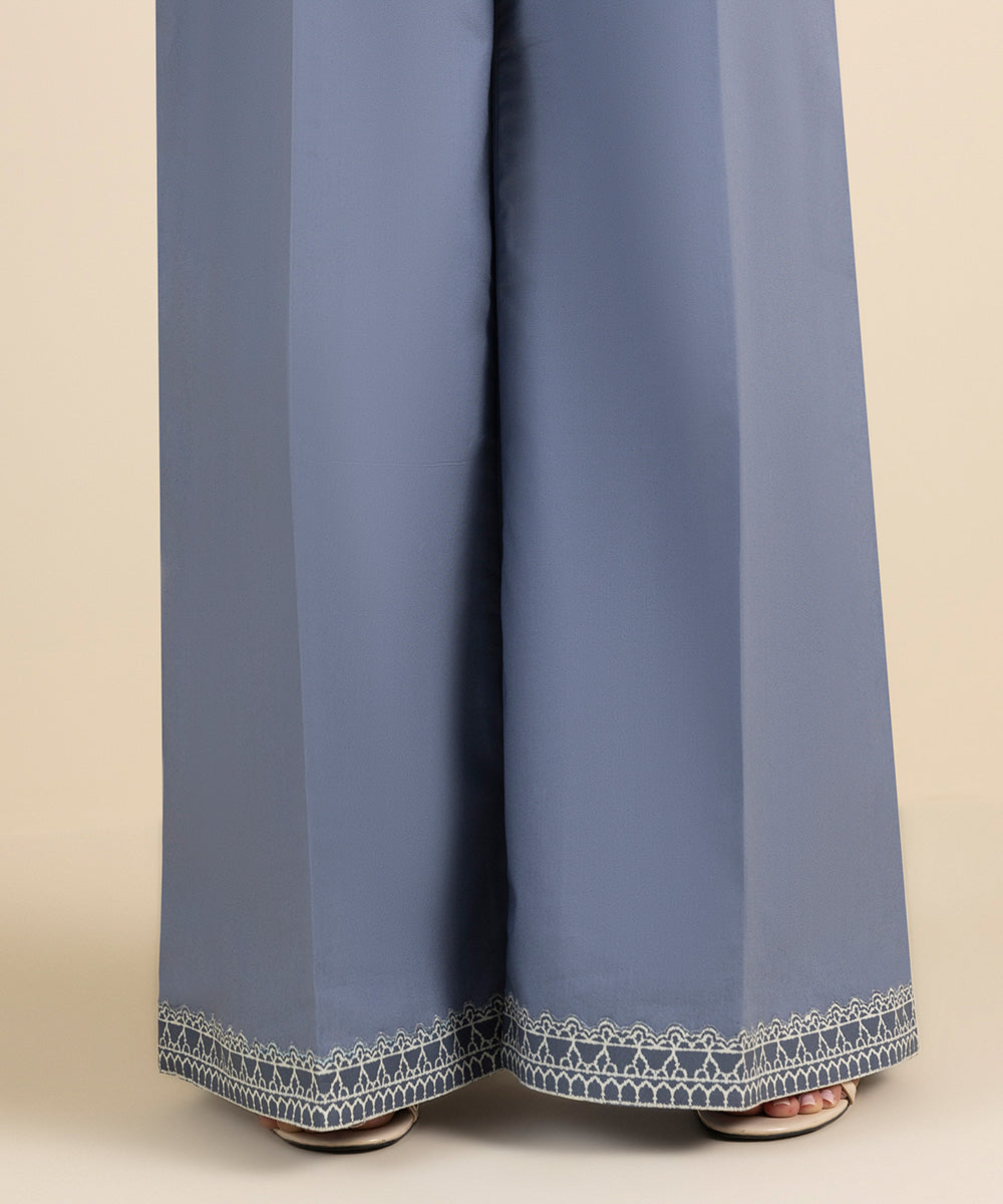 Unstitched Women's Solid Cotton Blue Trousers