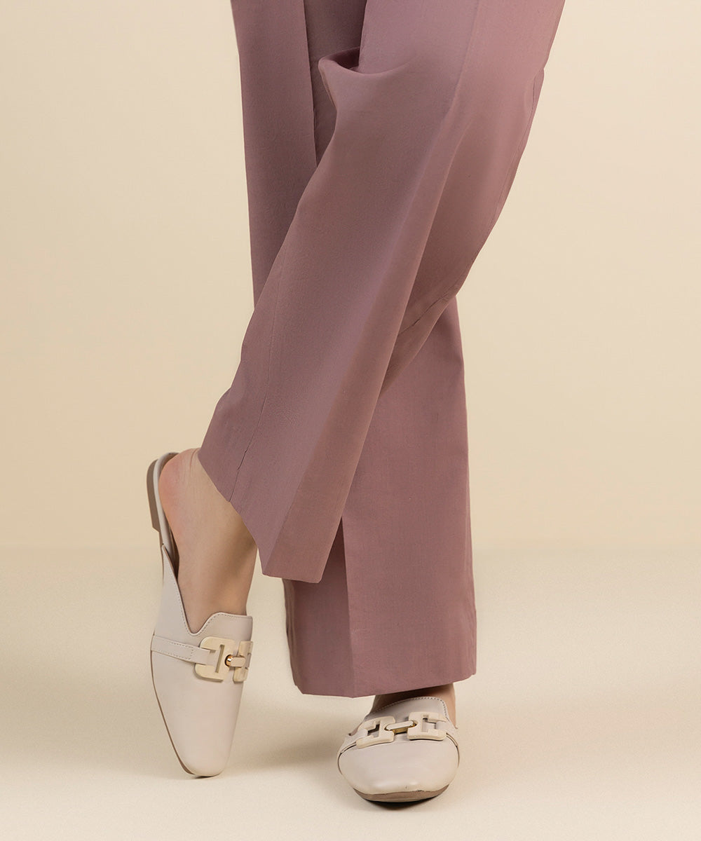 Unstitched Women's Solid Cotton Pink Trousers