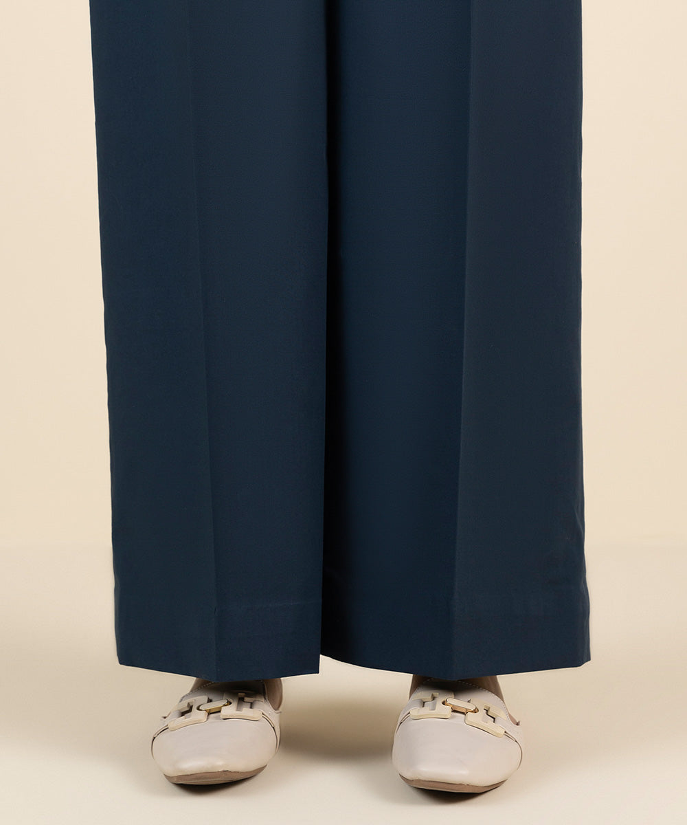 Unstitched Women's Solid Cotton Blue Trousers