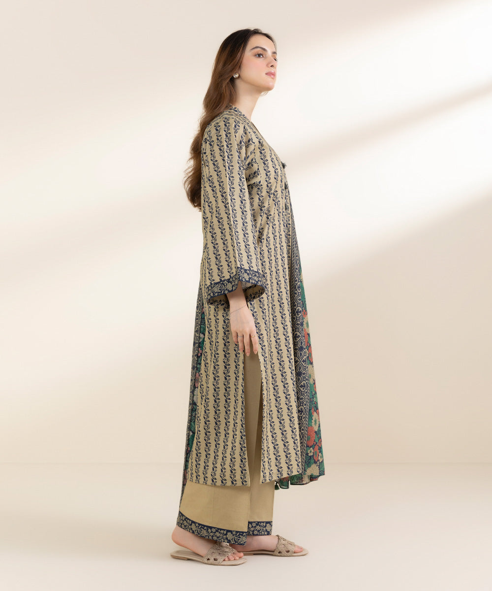 Unstitched Women's Printed Lawn Beige Shirt Dupatta