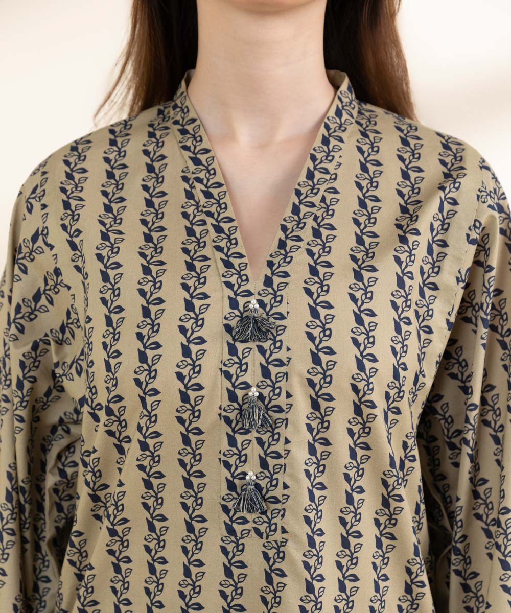 Unstitched Women's Printed Lawn Beige Shirt Dupatta