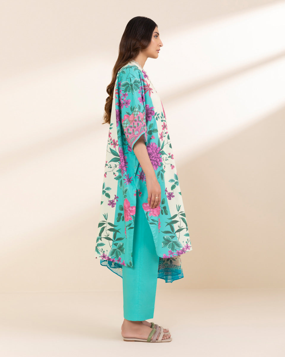 Unstitched Women's Green Lawn 3 Piece Suit