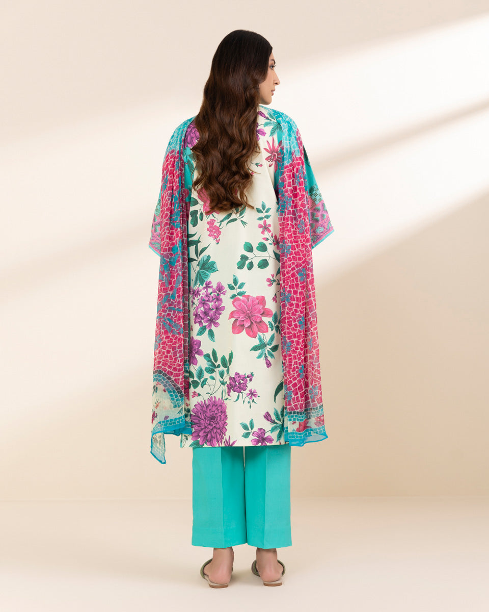 Unstitched Women's Green Lawn 3 Piece Suit