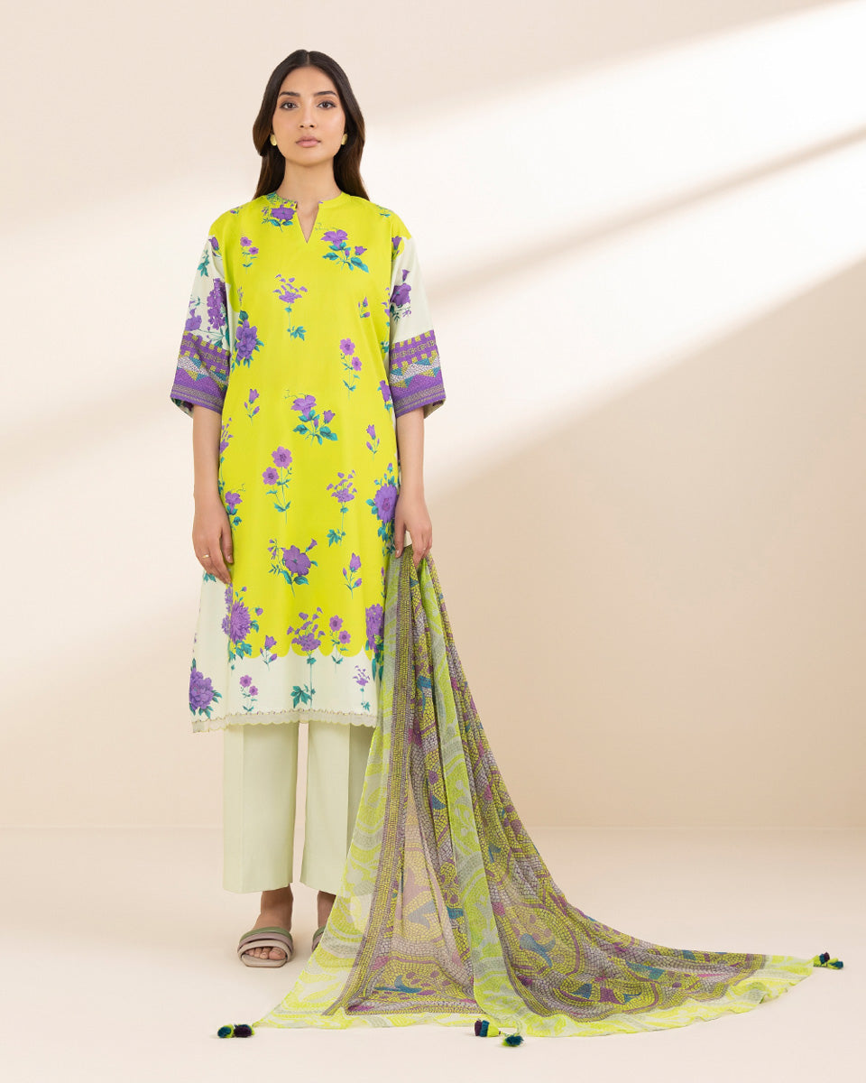 Unstitched Women's Yellow Lawn 3 Piece Suit