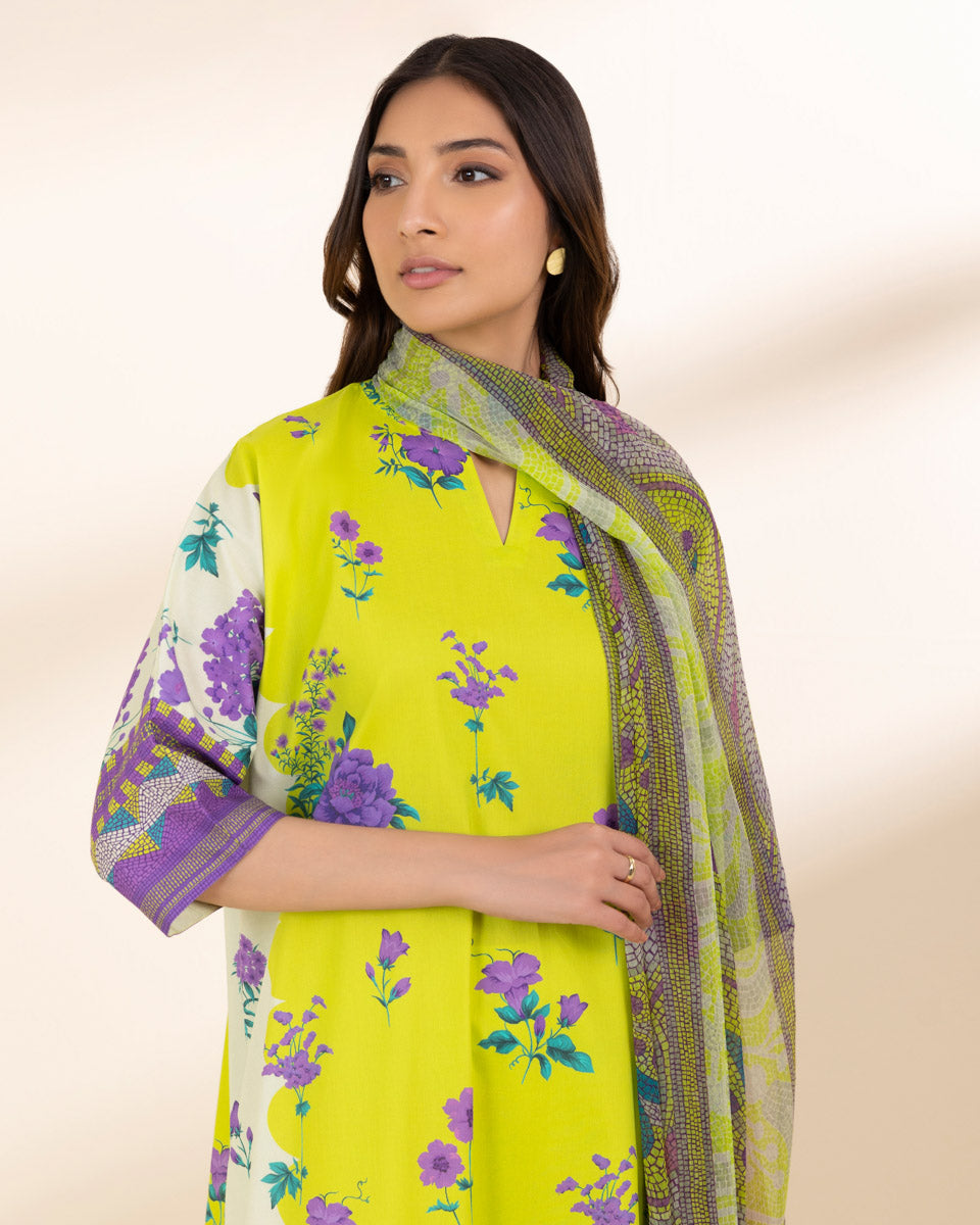 Unstitched Women's Yellow Lawn 3 Piece Suit