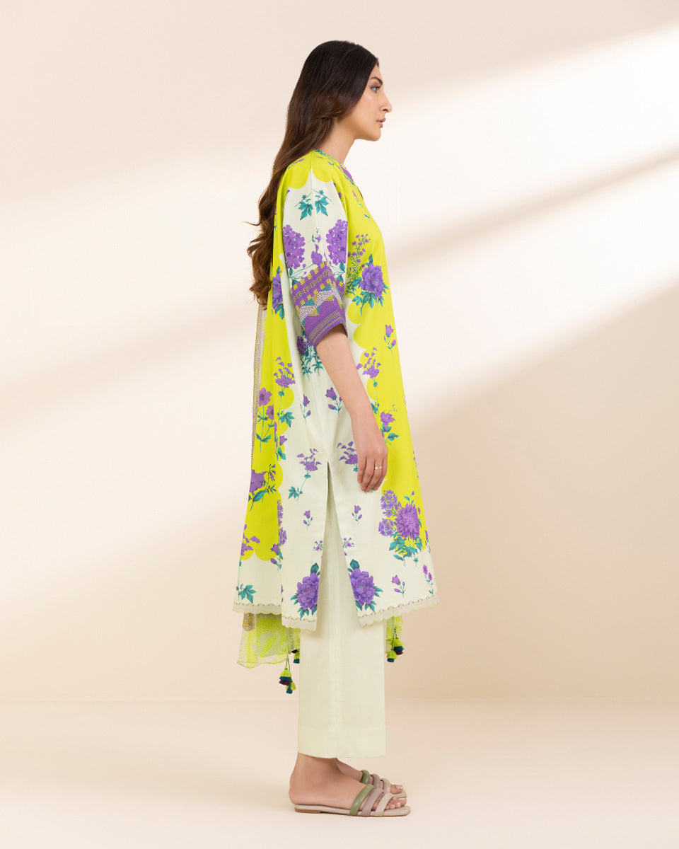 Unstitched Women's Yellow Lawn 3 Piece Suit
