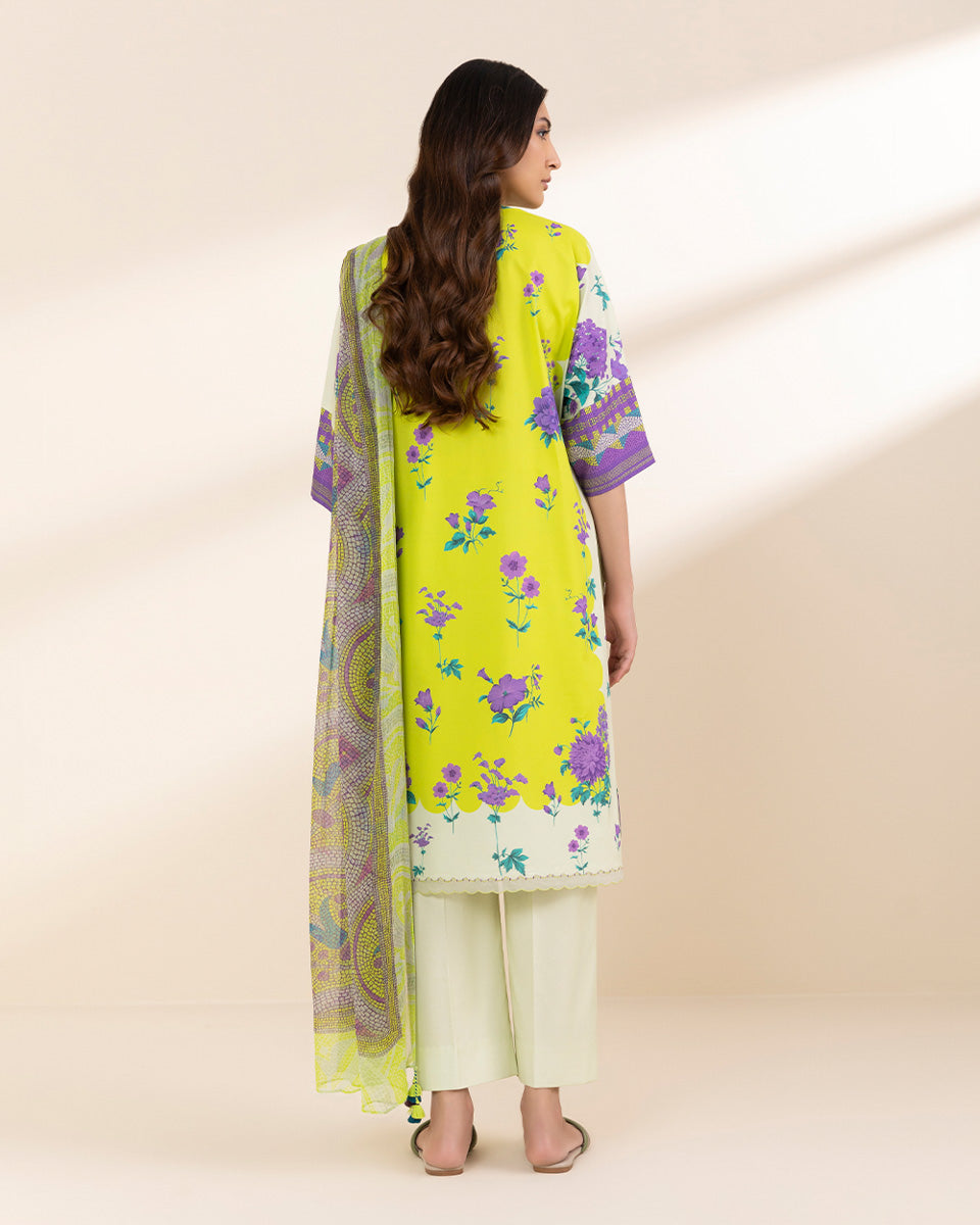 Unstitched Women's Yellow Lawn 3 Piece Suit
