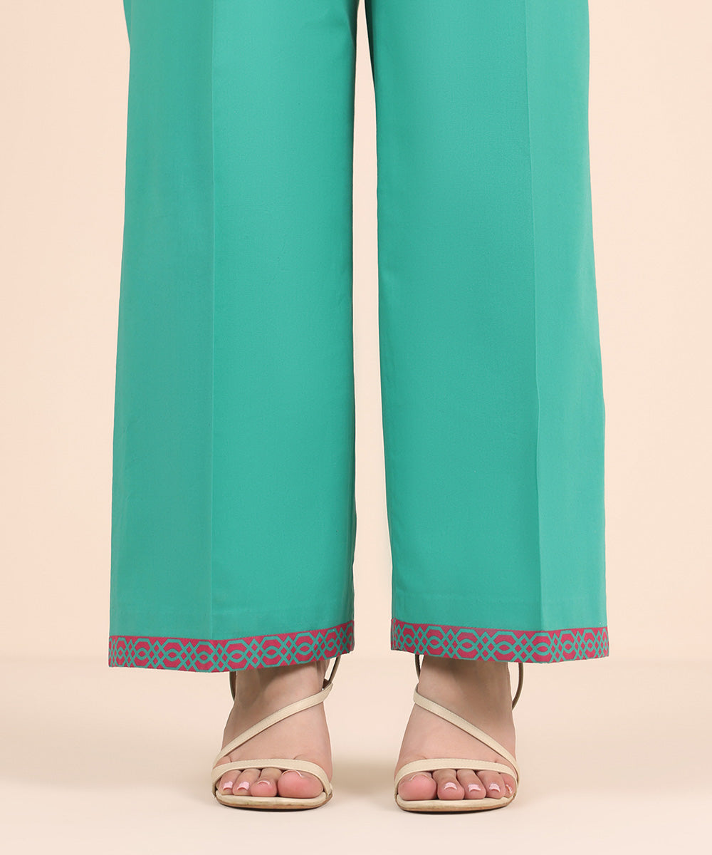 Unstitched Women's Solid Cotton Green Trousers
