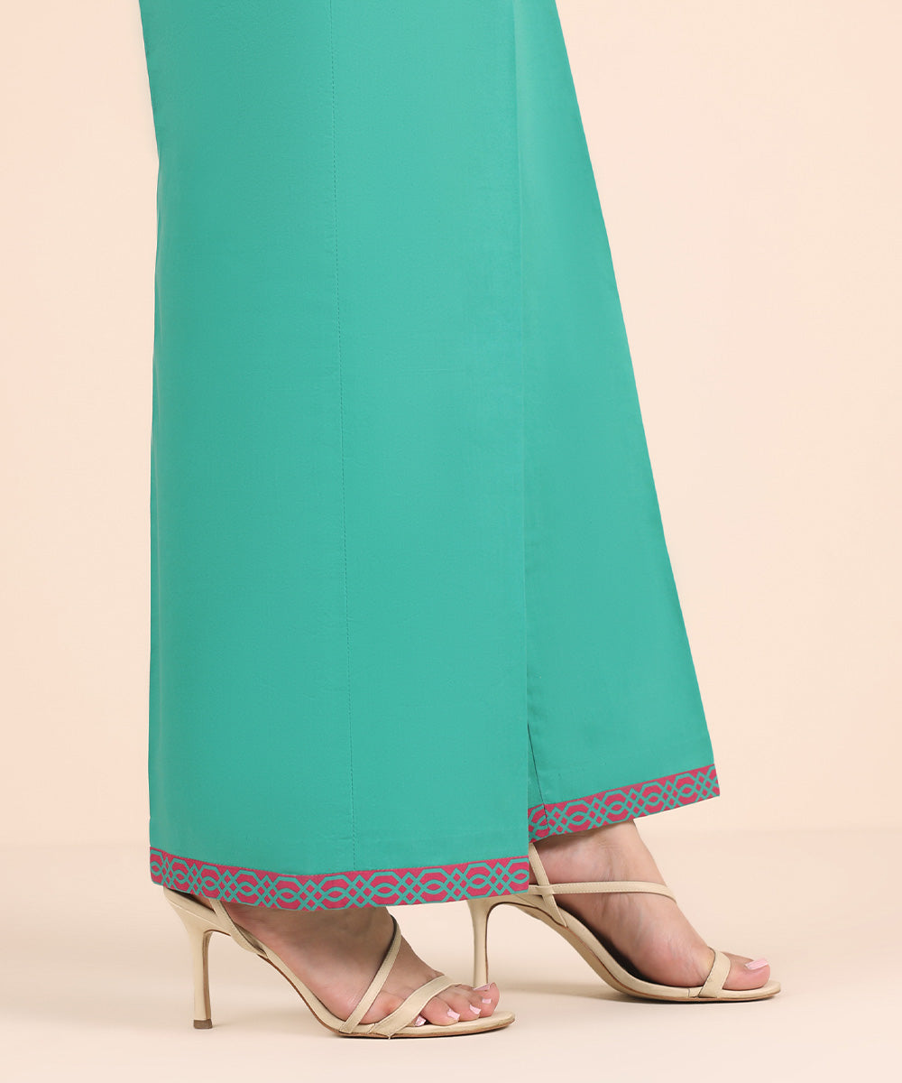 Unstitched Women's Solid Cotton Green Trousers