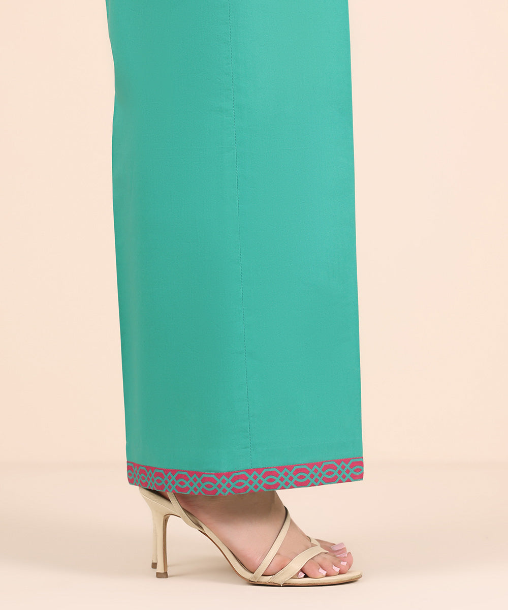 Unstitched Women's Solid Cotton Green Trousers