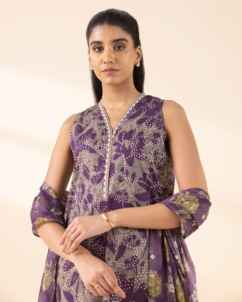 Unstitched Women's Purple Lawn Printed Shirt Dupatta