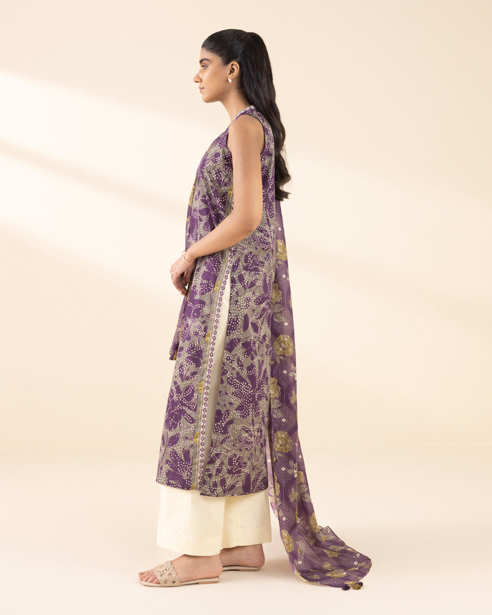 Unstitched Women's Purple Lawn Printed Shirt Dupatta