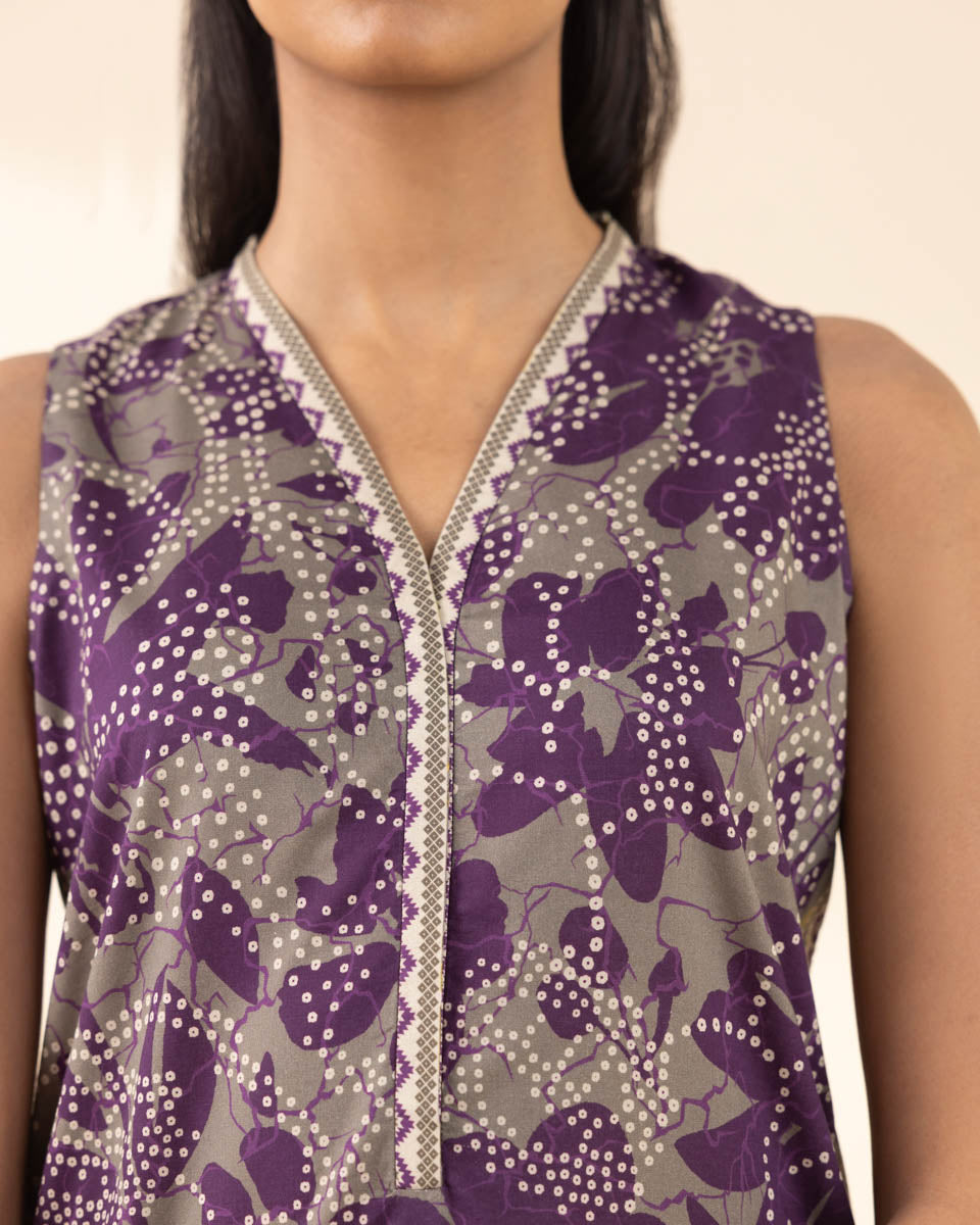 Unstitched Women's Purple Lawn Printed Shirt Dupatta