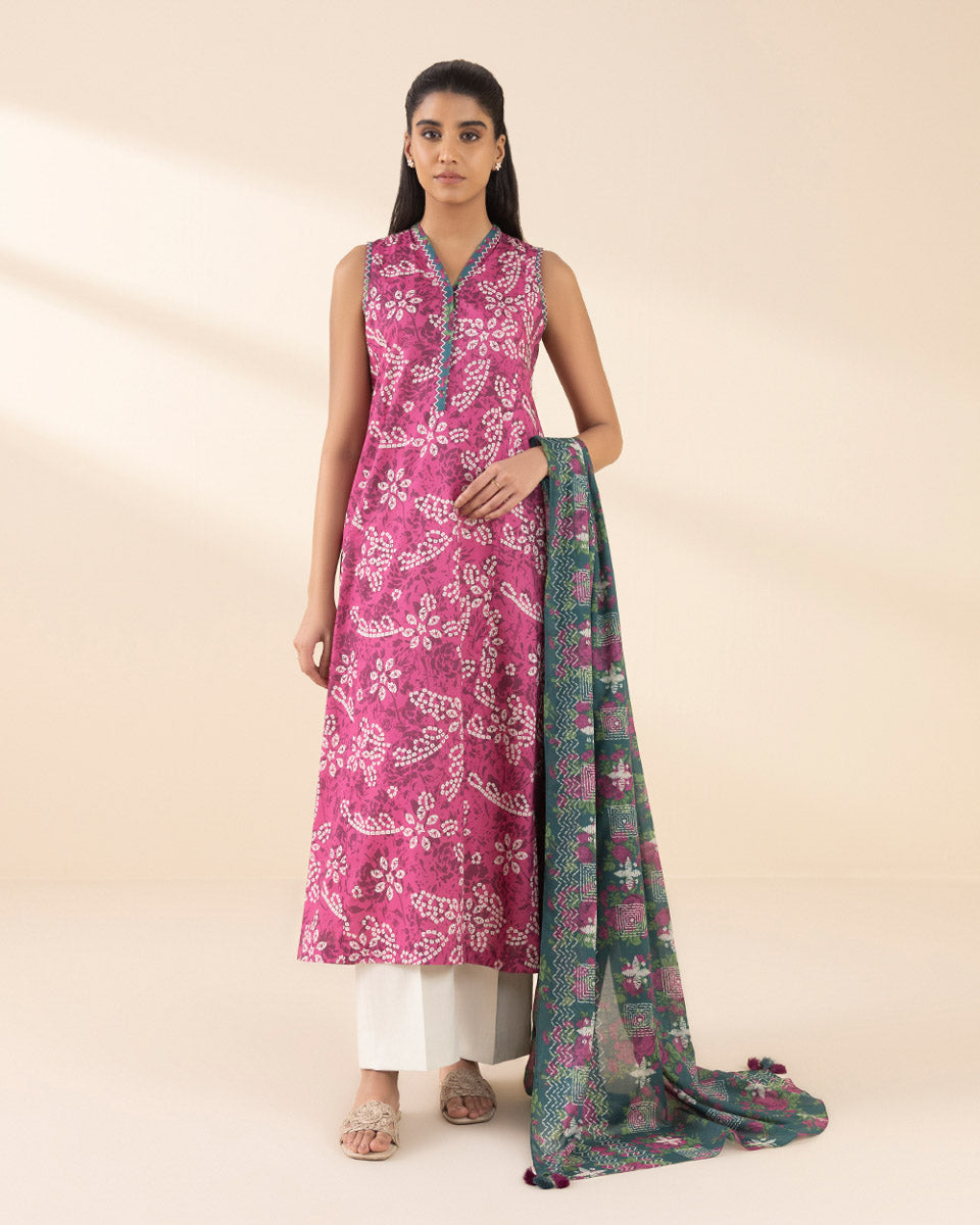 Unstitched Women's Pink Lawn Printed Shirt Dupatta