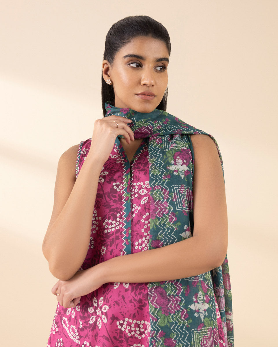 Unstitched Women's Pink Lawn Printed Shirt Dupatta