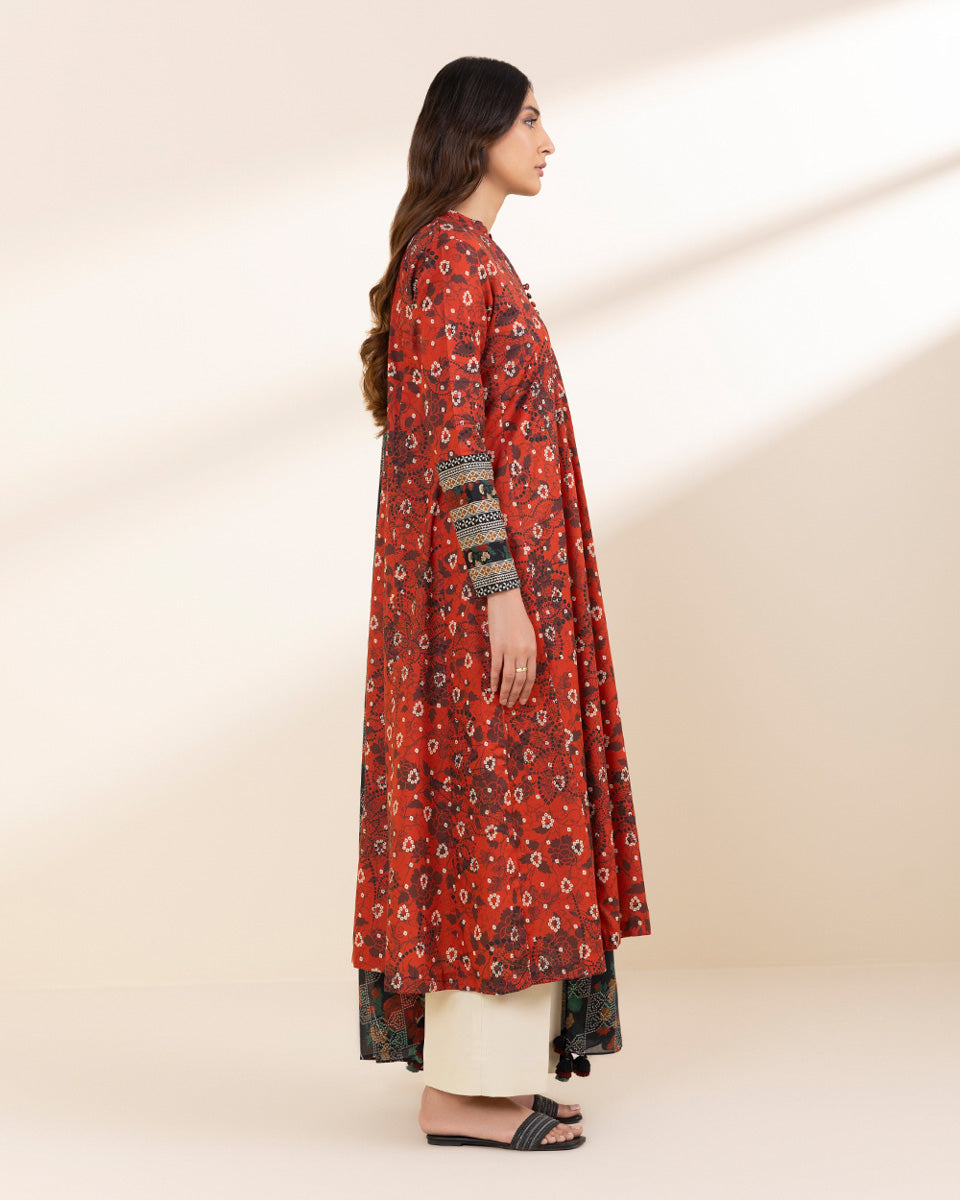 Unstitched Women's Red Lawn Printed Shirt Dupatta