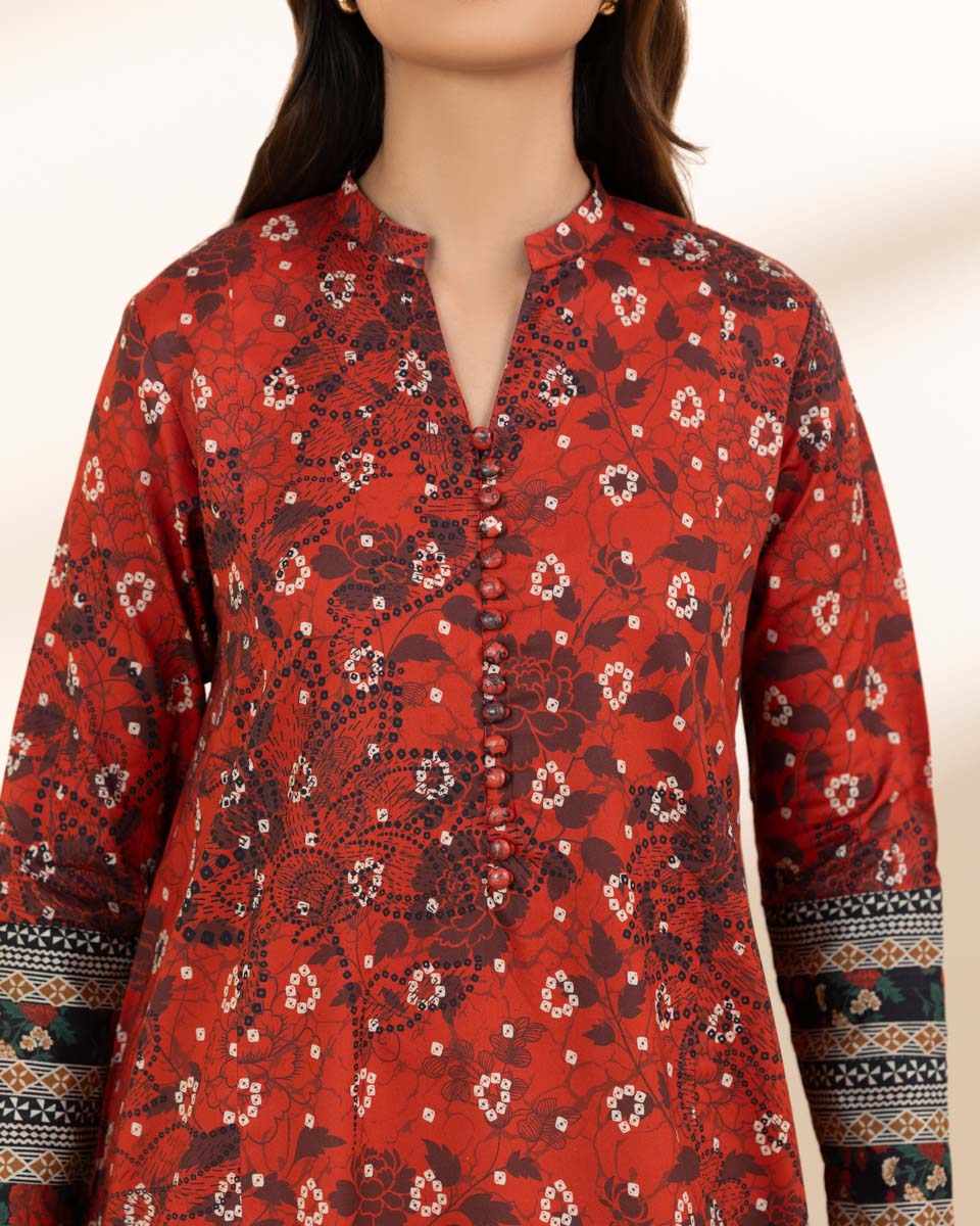 Unstitched Women's Red Lawn Printed Shirt Dupatta
