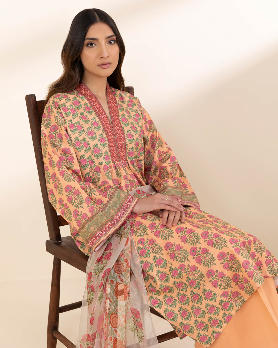 Unstitched Women's Pink Lawn Printed Shirt Dupatta