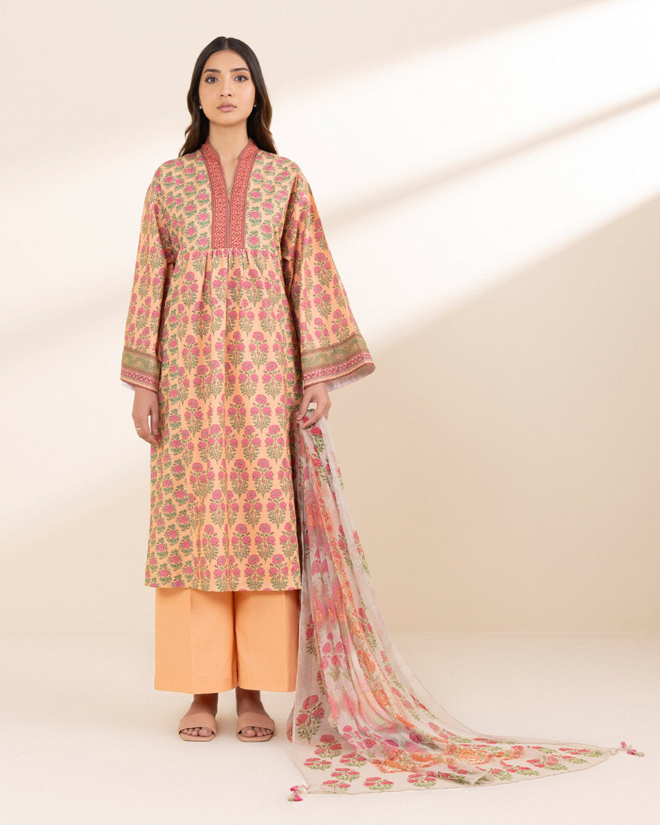 Unstitched Women's Pink Lawn Printed Shirt Dupatta