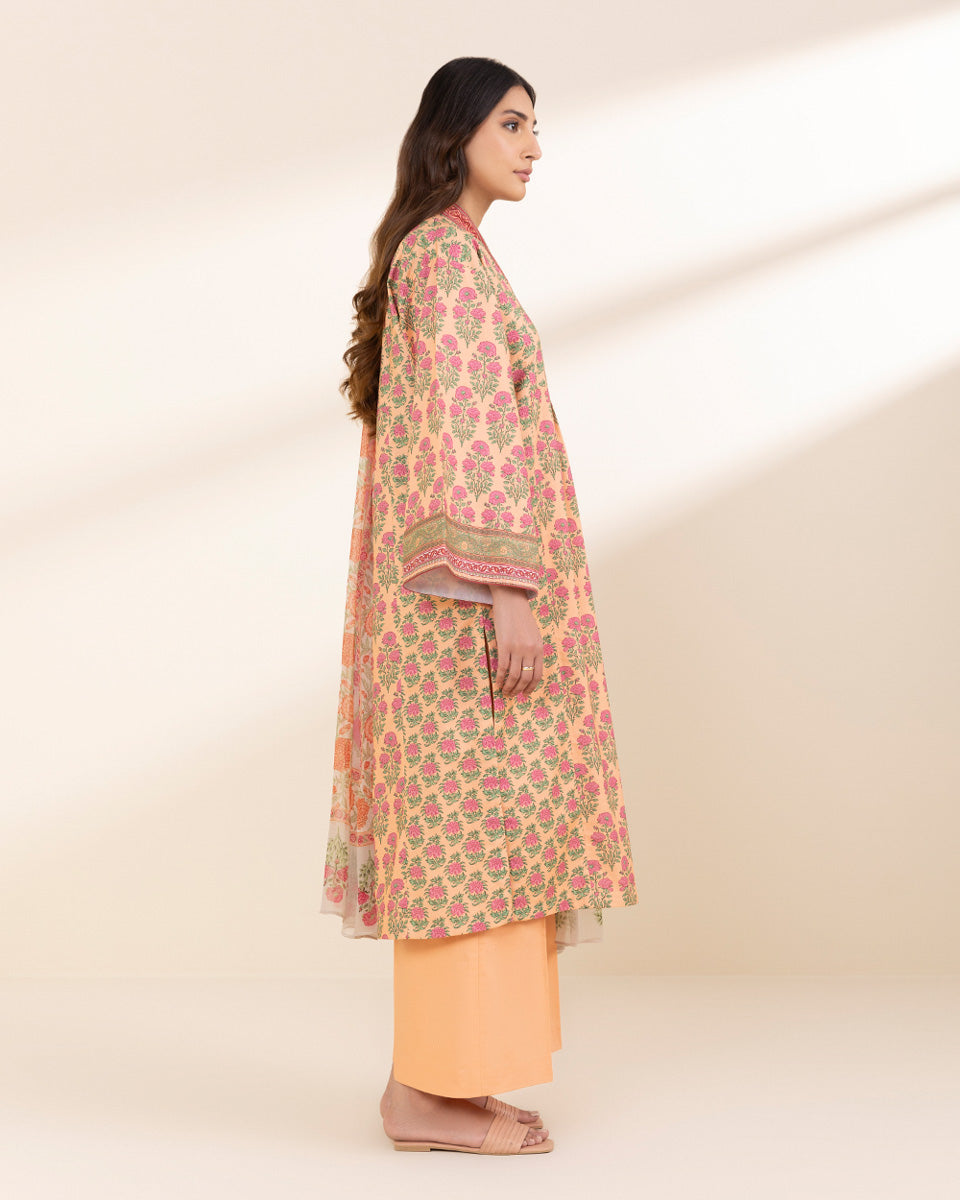 Unstitched Women's Pink Lawn Printed Shirt Dupatta
