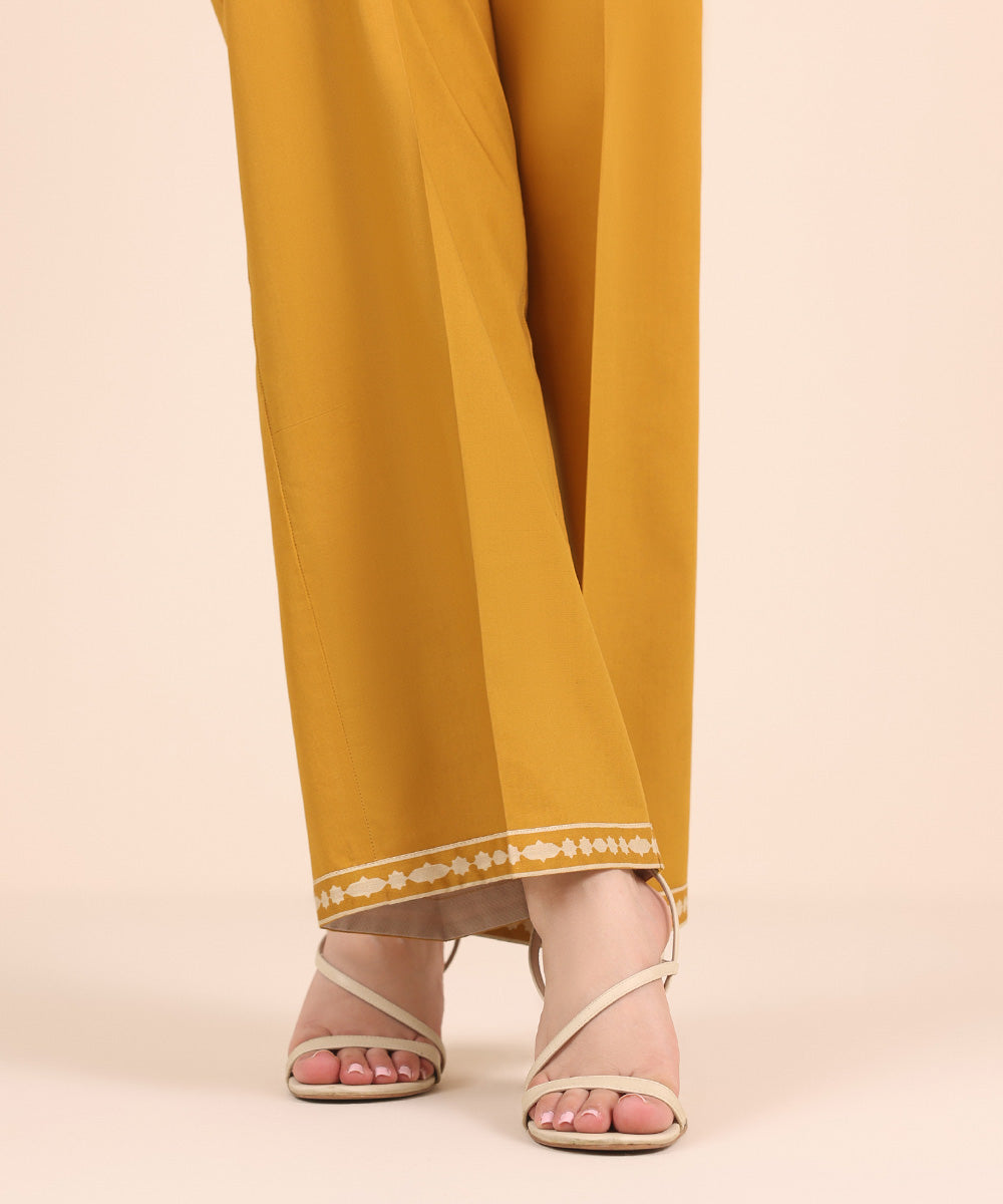 Unstitched Women's Solid Cotton Yellow Trousers