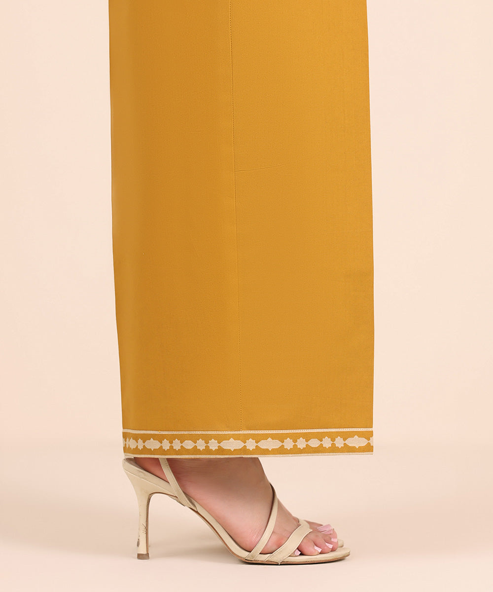 Unstitched Women's Solid Cotton Yellow Trousers