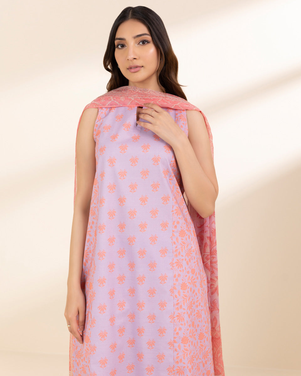 Unstitched Women's Purple Lawn Printed Shirt Dupatta