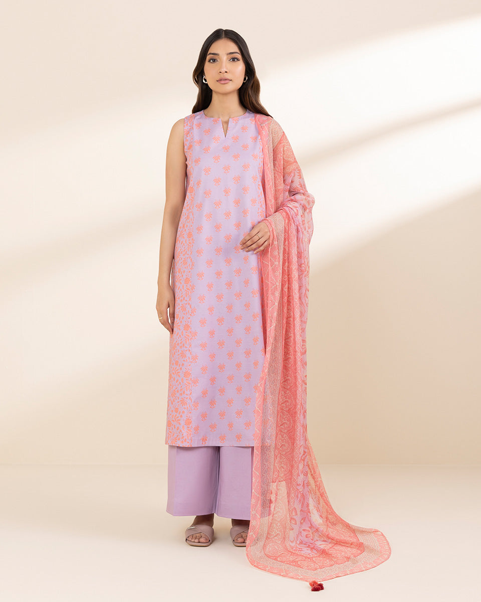 Unstitched Women's Purple Lawn Printed Shirt Dupatta