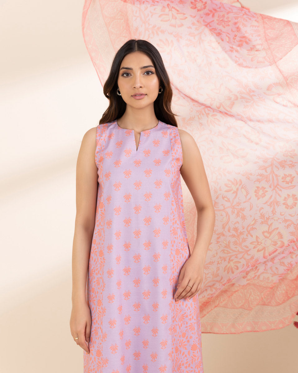 Unstitched Women's Purple Lawn Printed Shirt Dupatta