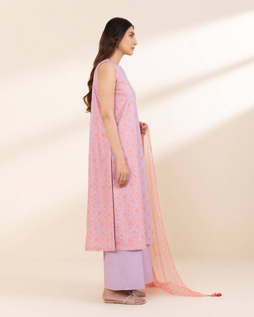 Unstitched Women's Purple Lawn Printed Shirt Dupatta