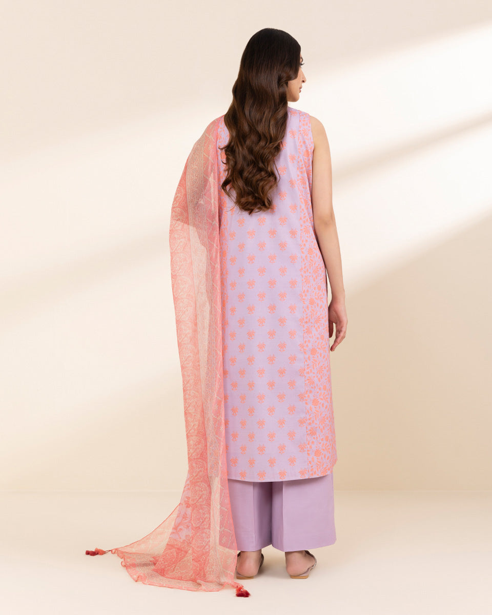 Unstitched Women's Purple Lawn Printed Shirt Dupatta
