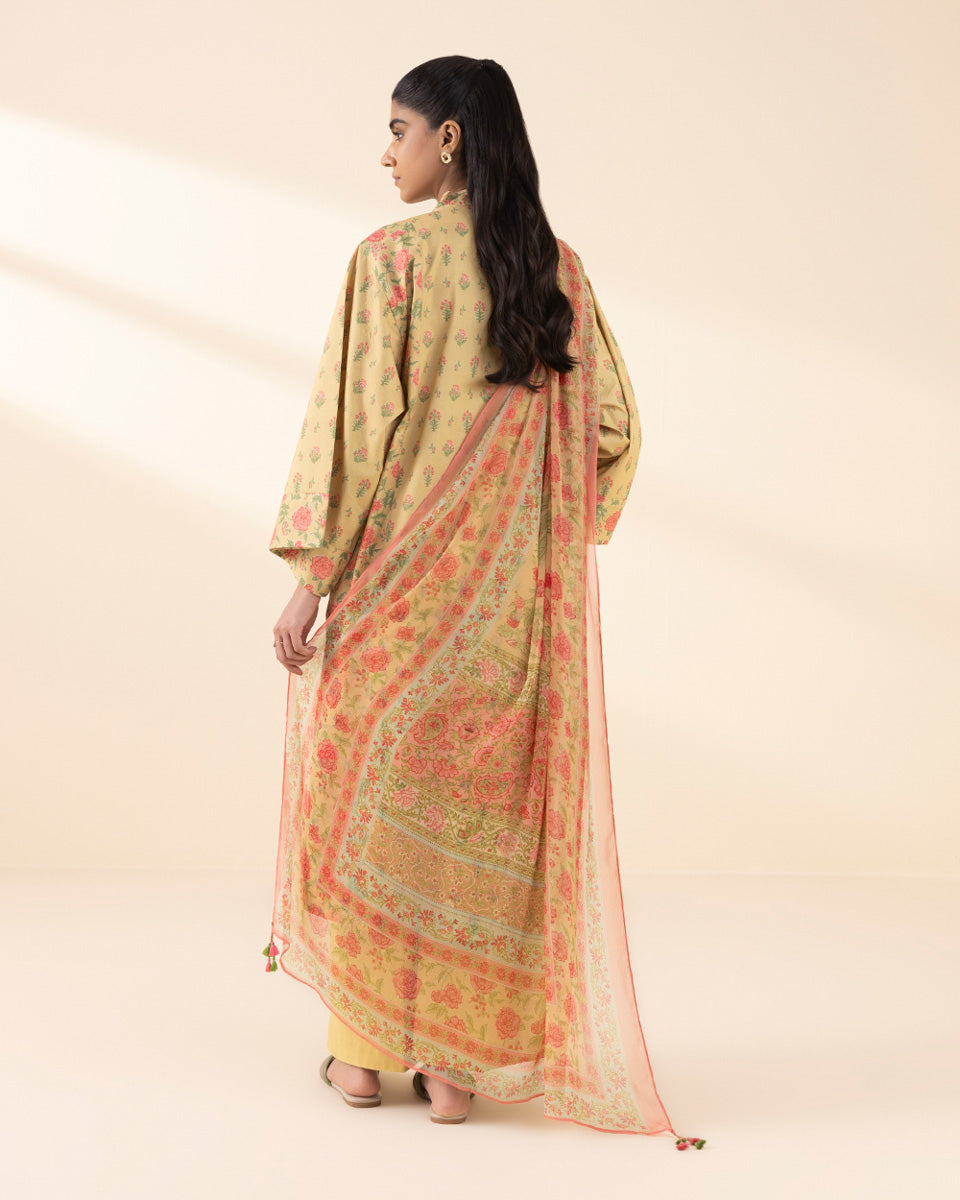 Unstitched Women's Yellow Lawn Printed Shirt Dupatta