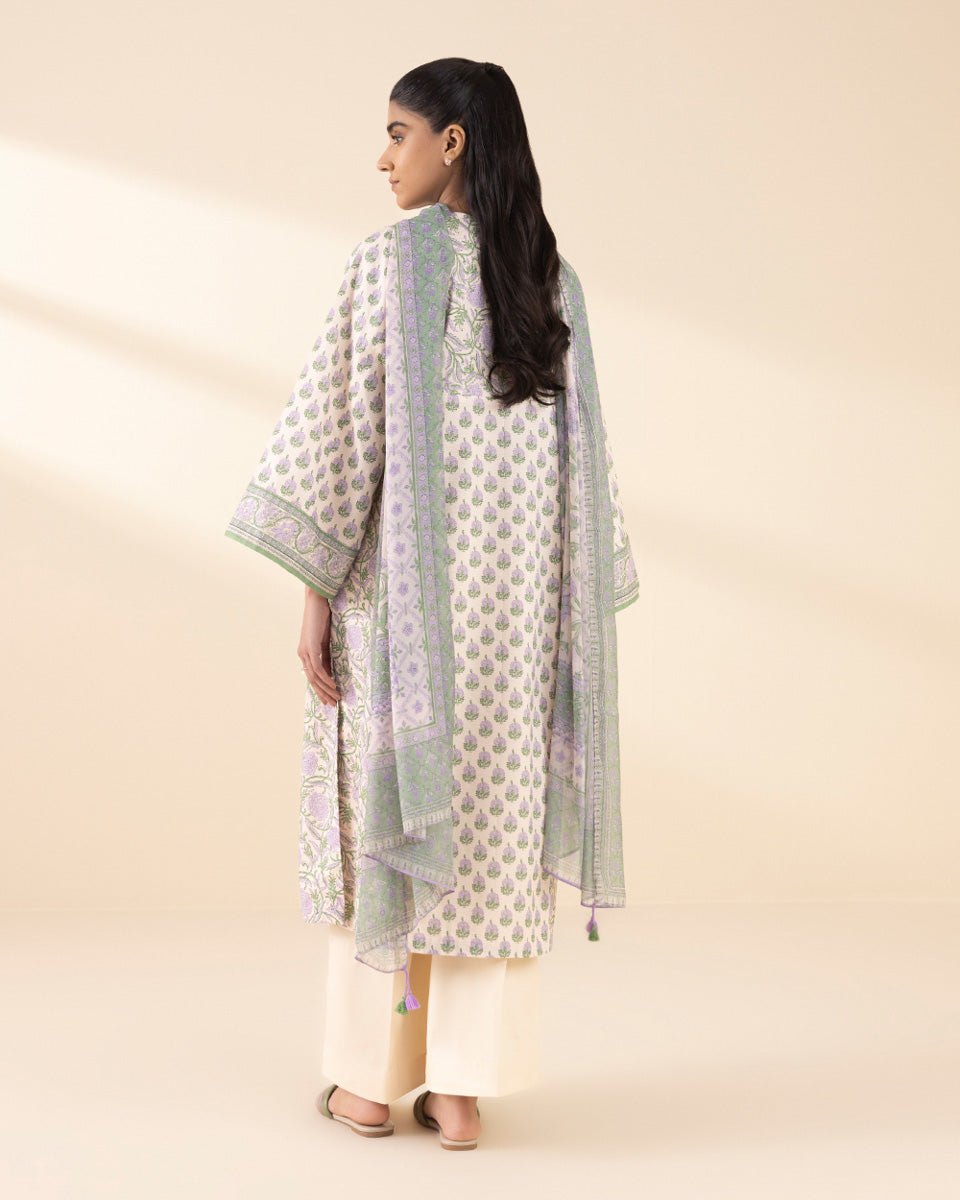 Unstitched Women's Off White Lawn Printed Shirt Dupatta