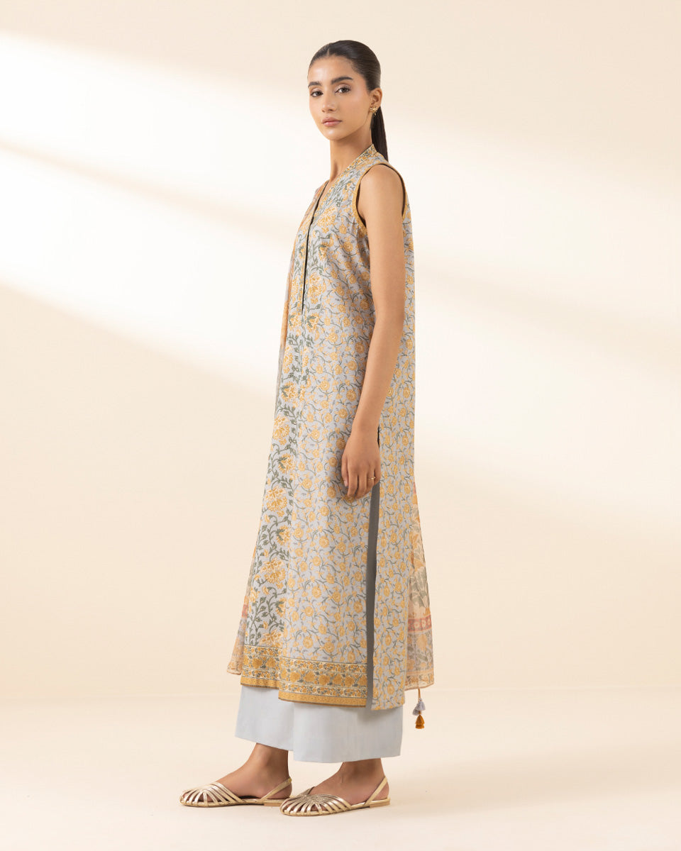 Unstitched Women's Grey Lawn Printed Shirt Dupatta