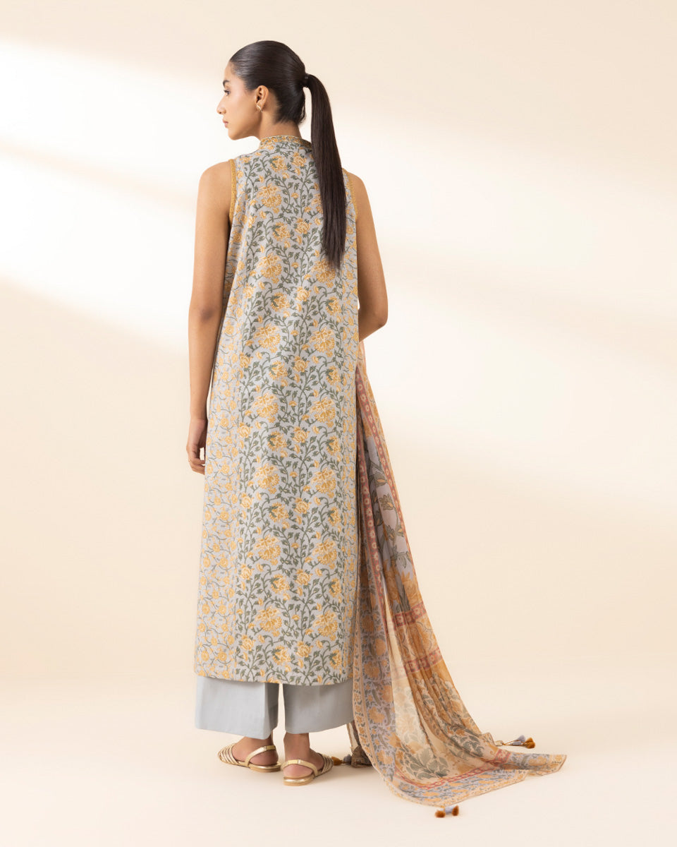 Unstitched Women's Grey Lawn Printed Shirt Dupatta