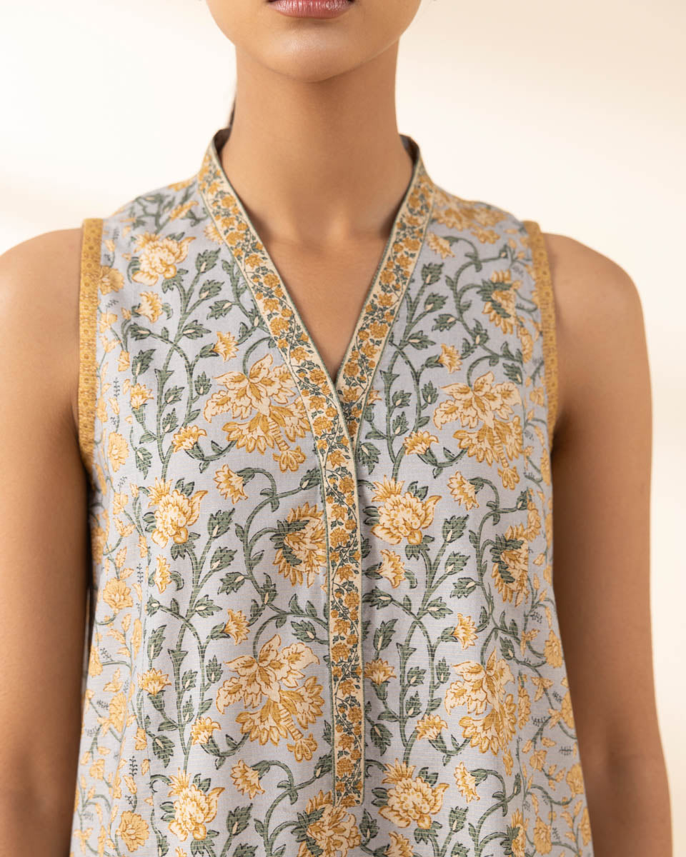 Unstitched Women's Grey Lawn Printed Shirt Dupatta