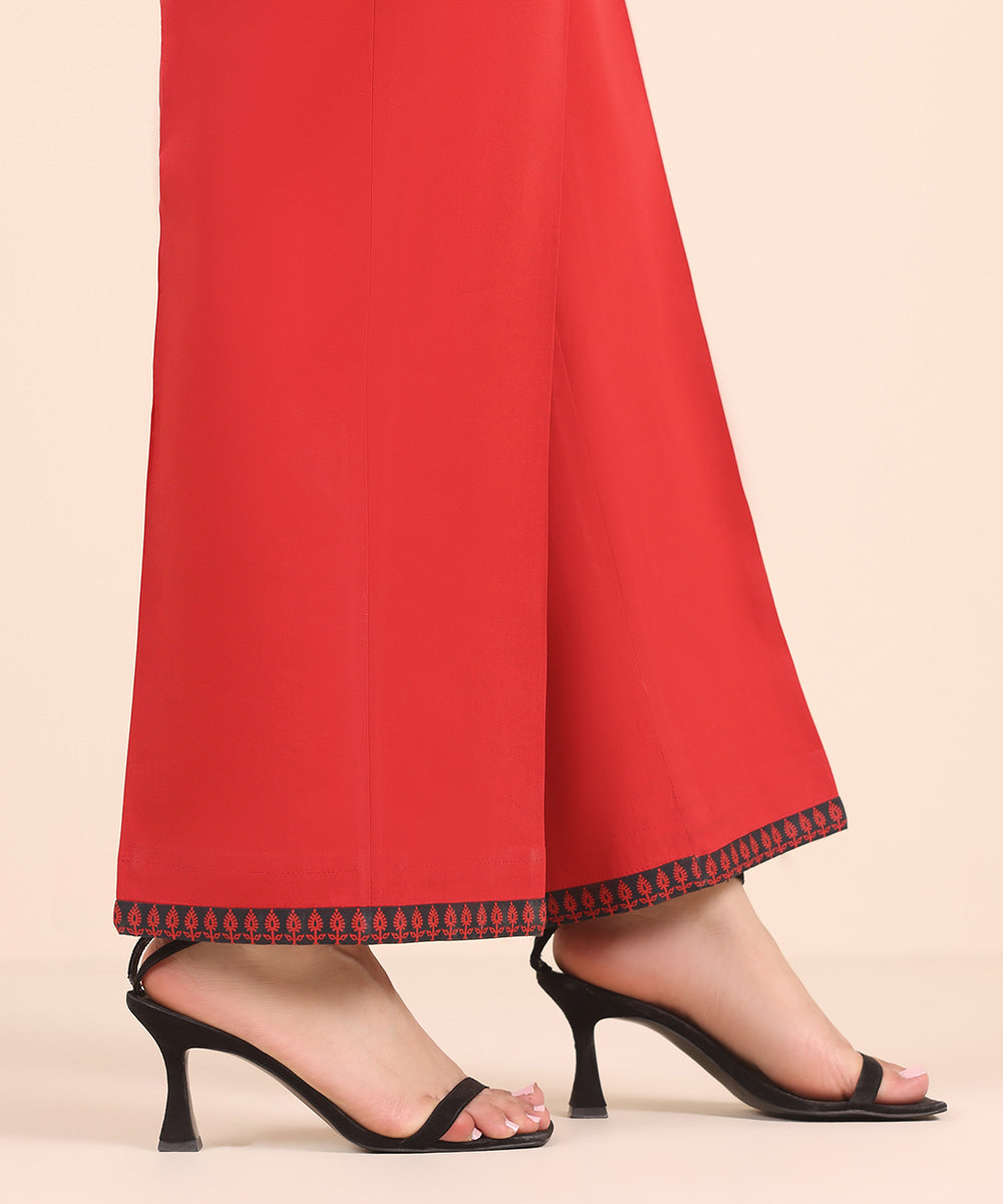 Unstitched Women's Solid Cotton Red Trousers