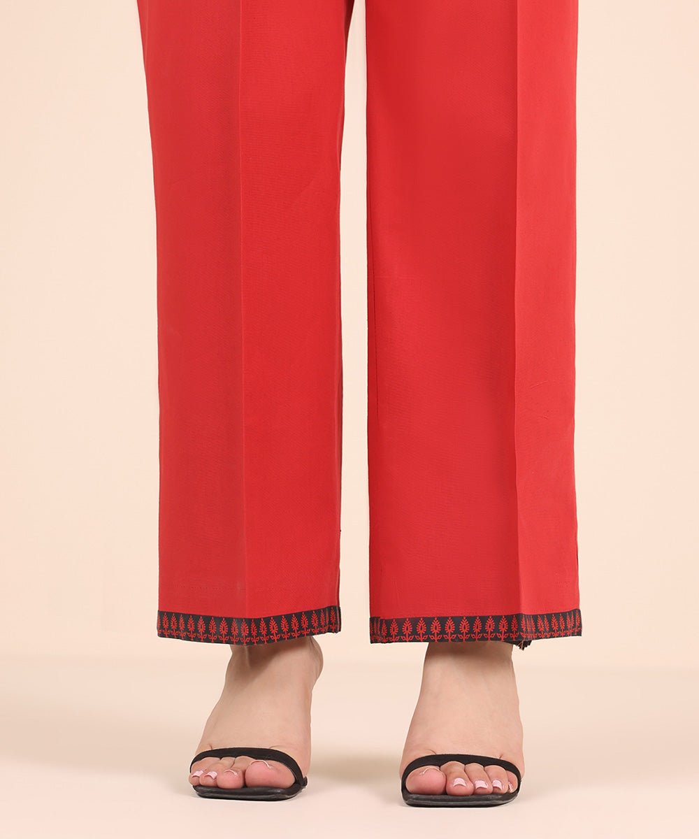 Unstitched Women's Solid Cotton Red Trousers
