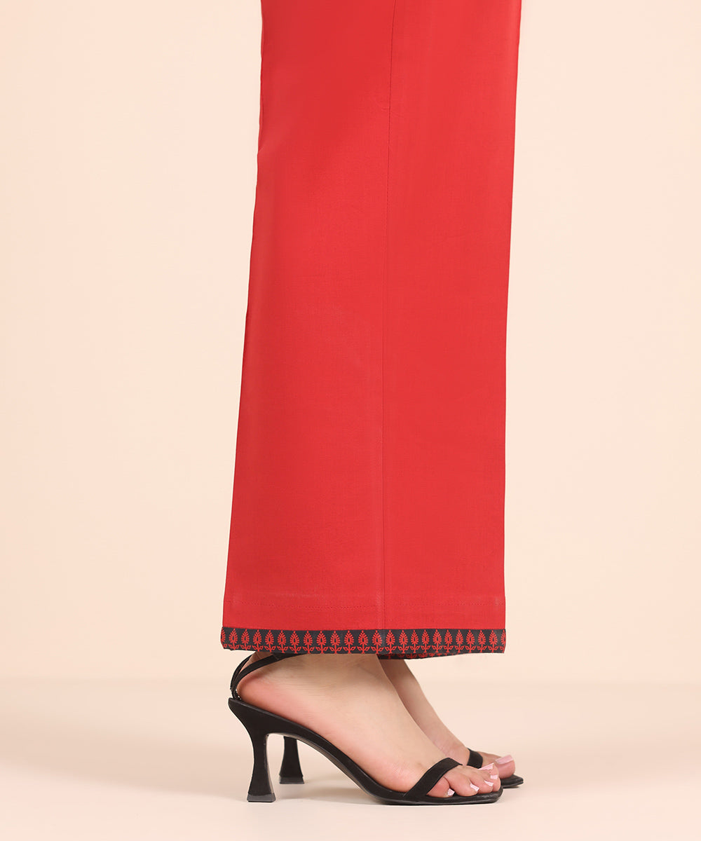 Unstitched Women's Solid Cotton Red Trousers