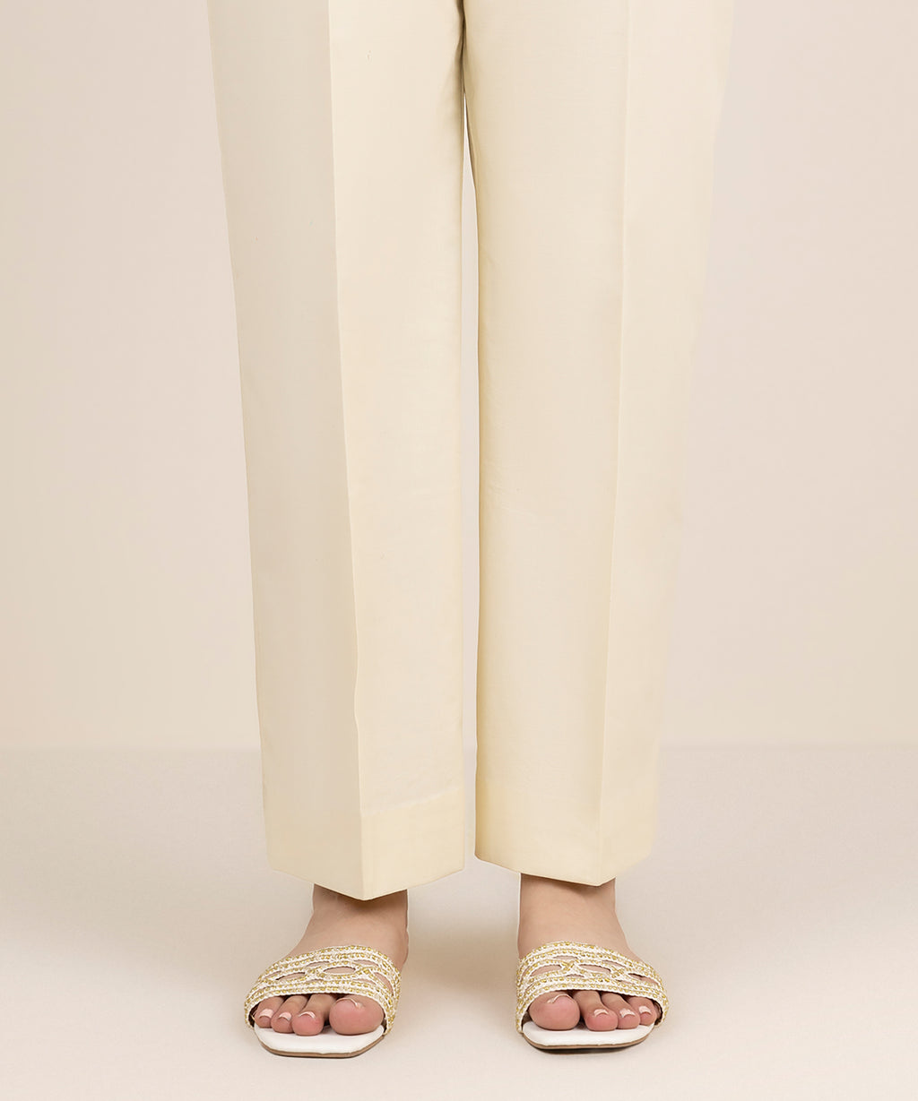 Women's Unstitched Cotton Printed Off White Trousers Fabric