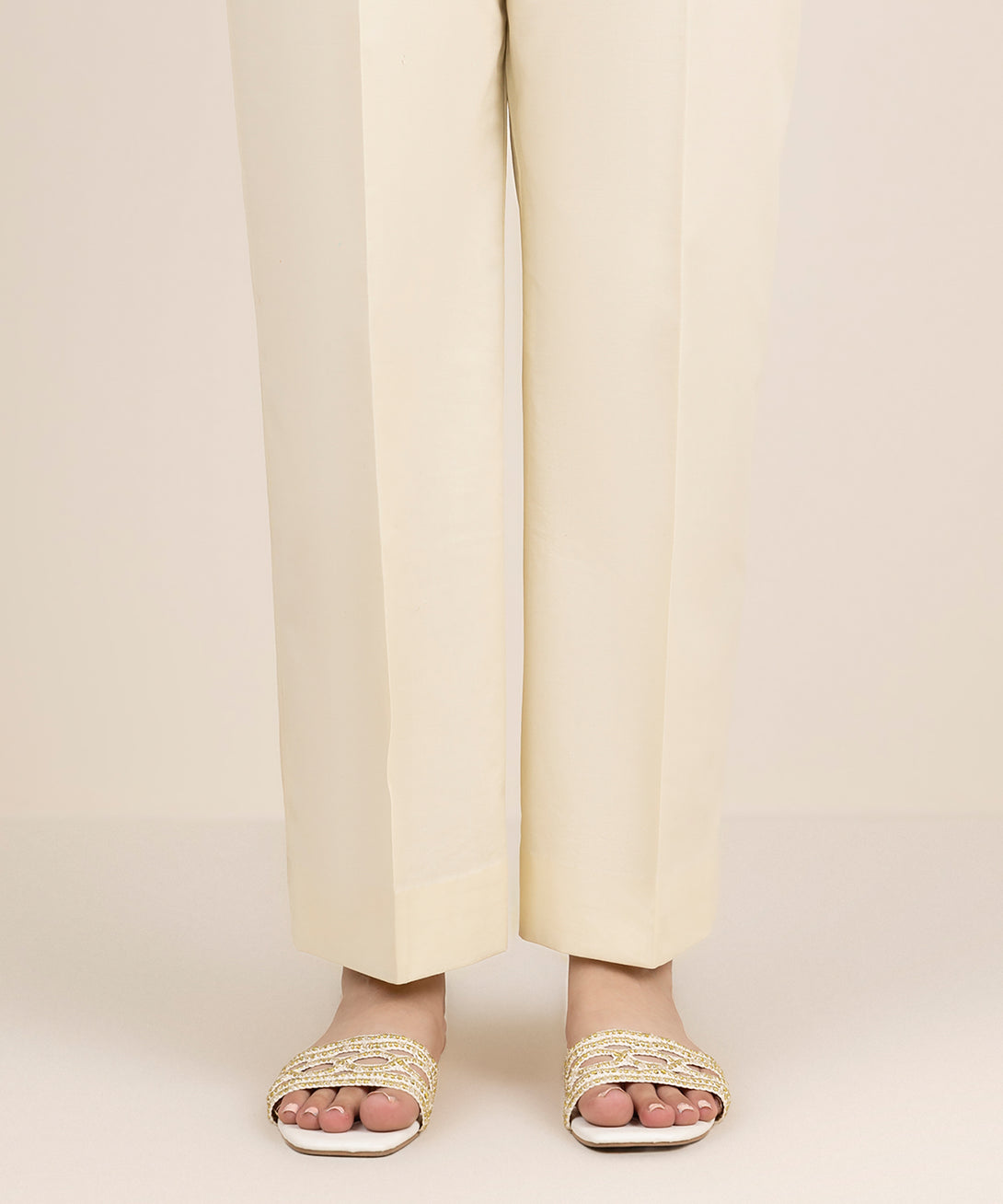 Women's Unstitched Cotton Printed Off White Trousers Fabric