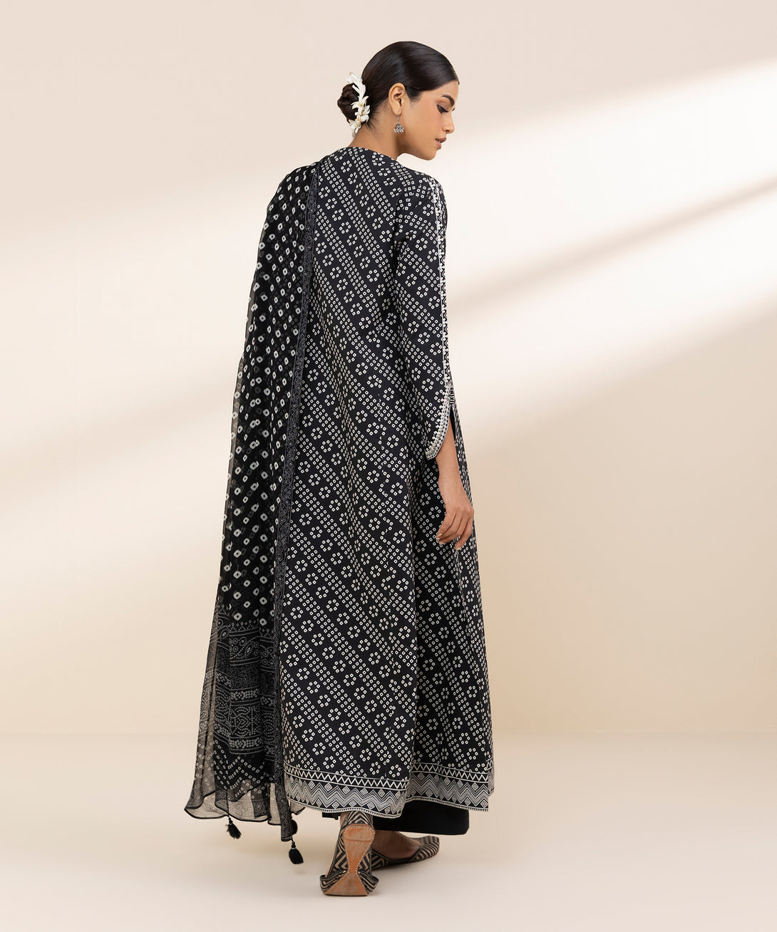 Women's Unstitched Cotton Embroidered Black 2 Piece Suit